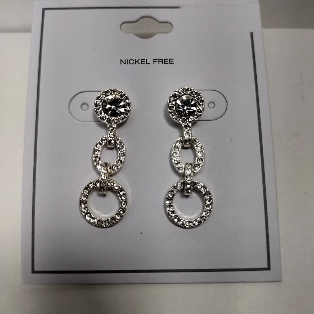 Textured Silver Sparkling Crystal Hoop Dangle Earrings – Women’s Fashion Jewelry